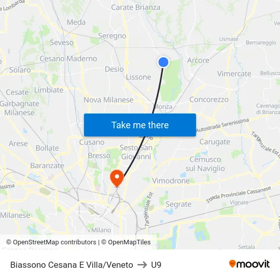 Biassono Cesana And Villa/Veneto to U9 map