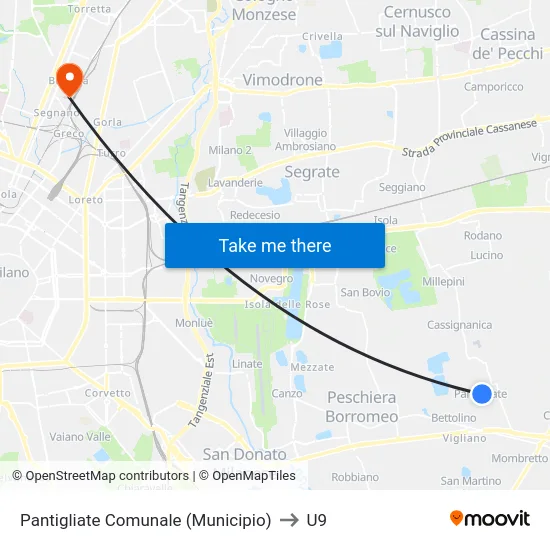 Pantigliate Municipal (City Hall) to U9 map