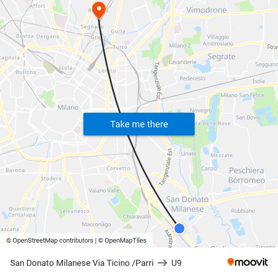 San Donato Milanese Via Ticino /Parri to U9 map