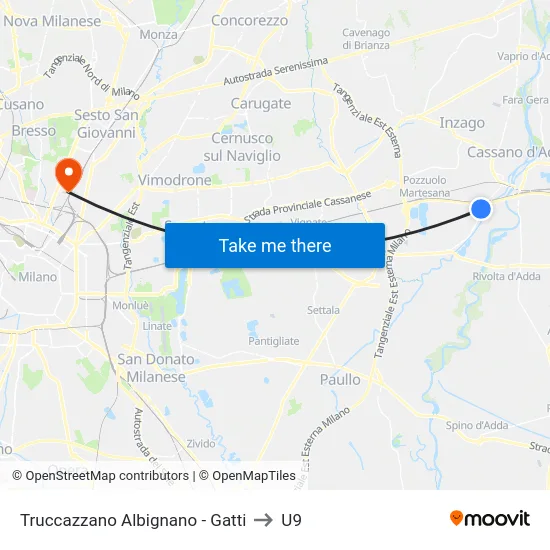 Truccazzano Albignano - Gatti to U9 map