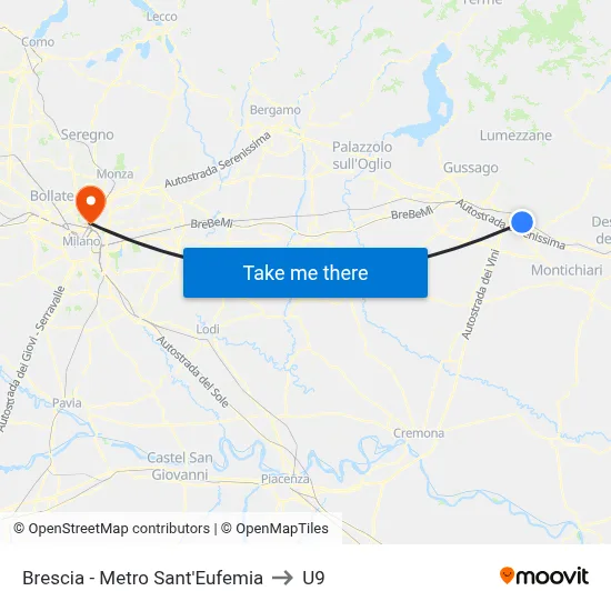 Brescia - Sant'Eufemia Metro to U9 map