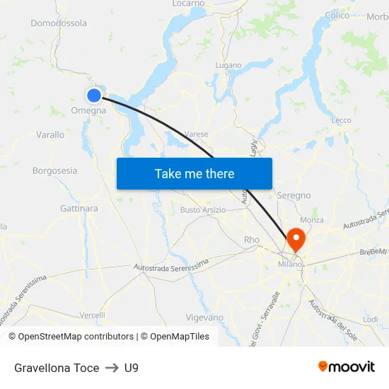 Gravellona Toce to U9 map
