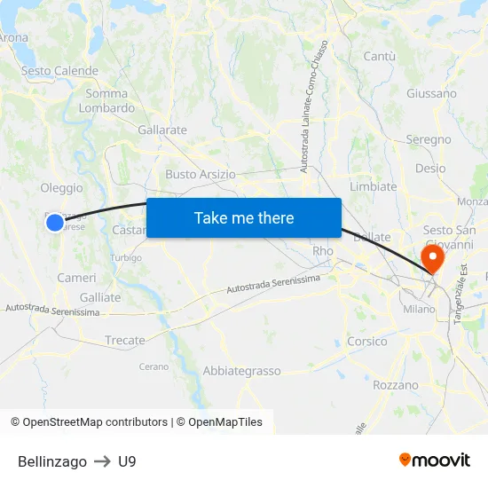 Bellinzago to U9 map