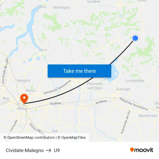 Cividate-Malegno to U9 map