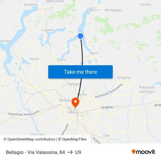 Bellagio - Via Valassina, 84 to U9 map