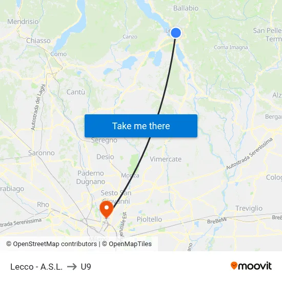 Lecco - Health Center to U9 map