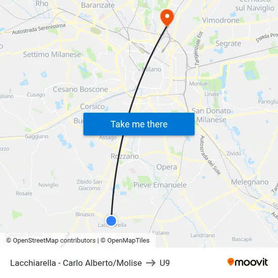 Lacchiarella - Carlo Alberto/Molise to U9 map