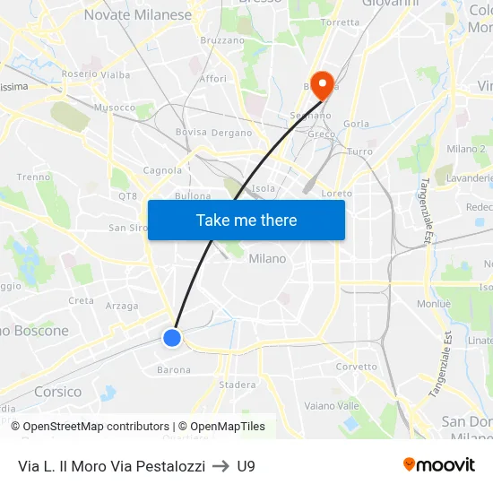 Via Leonardo Il Moro Via Pestalozzi to U9 map