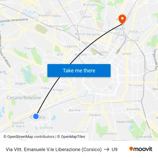 Vittorio Emanuele Street Liberation Avenue (Corsico) to U9 map