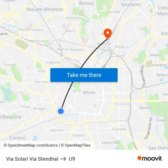 Solari Street Stendhal Street to U9 map