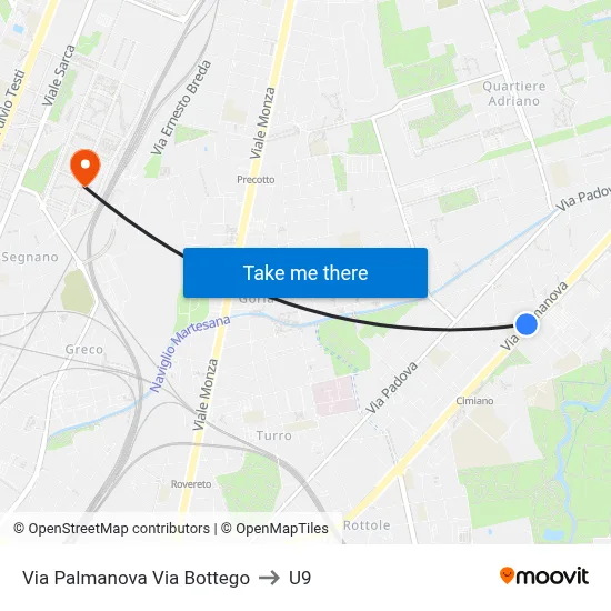 Palmanova Street Bottego Street to U9 map