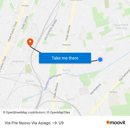 New Bridge Street Via Asiago to U9 map