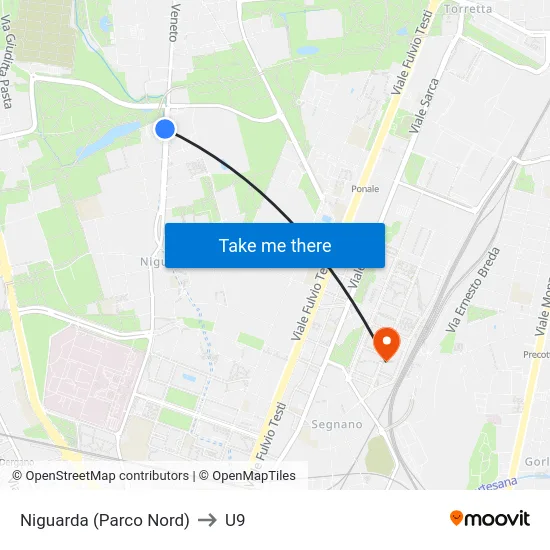 Niguarda (North Park) to U9 map