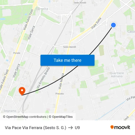 Peace St Ferrara St (Sesto S. G.) to U9 map