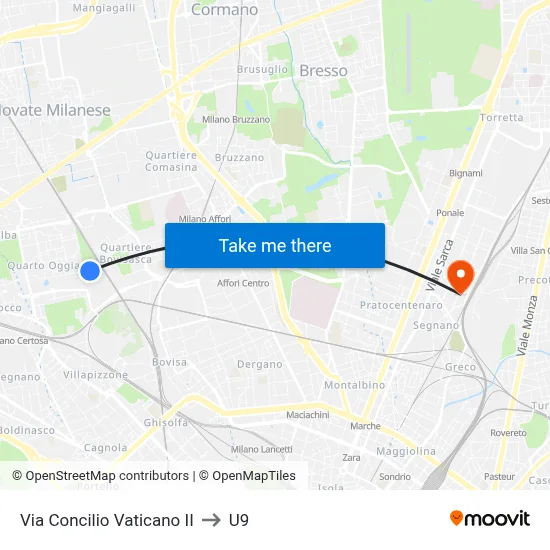 Vatican Council II Street to U9 map