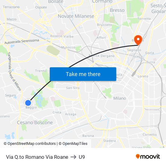 Via Q.to Romano Via Roane to U9 map