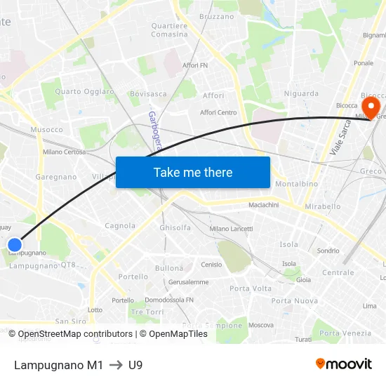 Lampugnano M1 to U9 map
