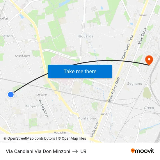 Via Candiani Via Don Minzoni to U9 map