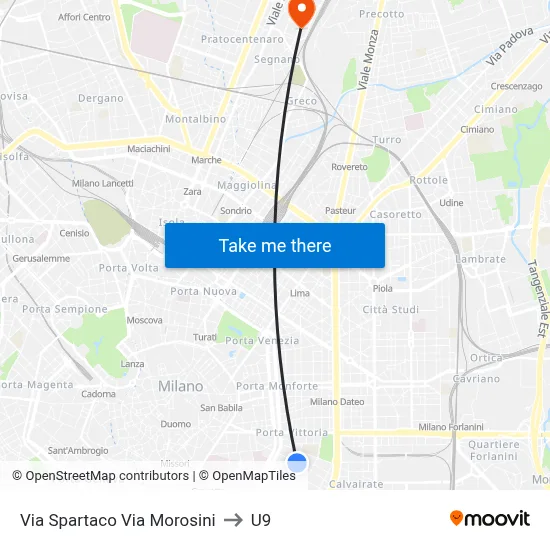 Spartaco Street Morosini Street to U9 map