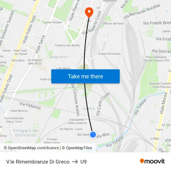 Rimembranze Di Greco Avenue to U9 map