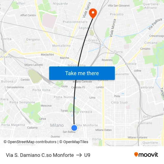 Via S. Damiano C.so Monforte to U9 map