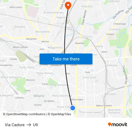 Cadore Street to U9 map