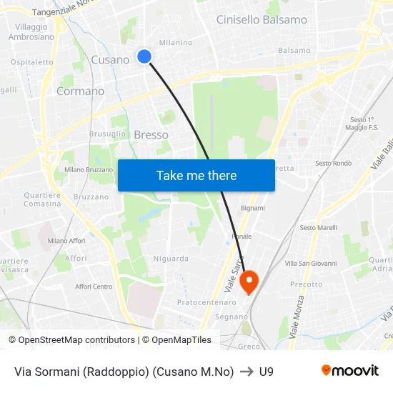 Sormani Street (Double) (Cusano M.No) to U9 map