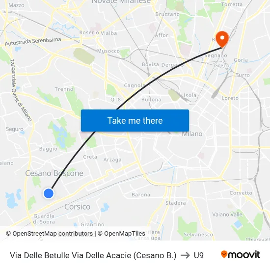 Birch Street Acacia Street (Cesano B.) to U9 map
