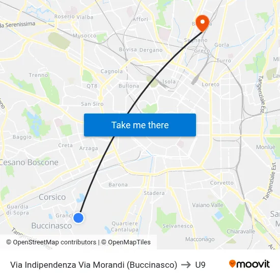 Independence Street Morandi Street (Buccinasco) to U9 map