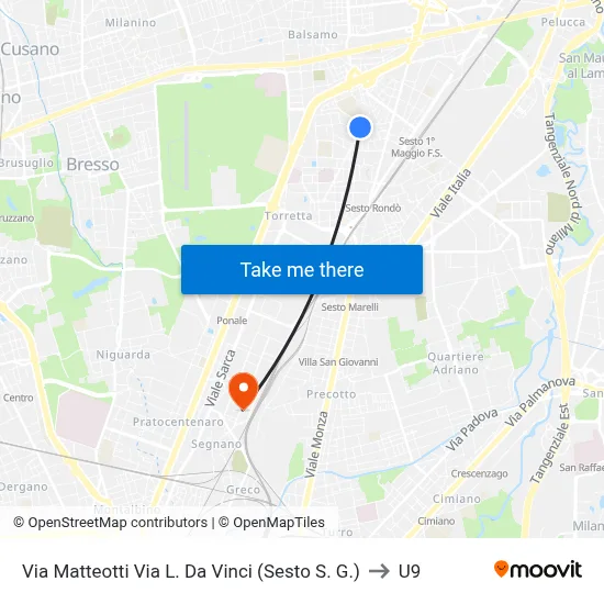 Via Matteotti Via L. Da Vinci (Sesto S. G.) to U9 map