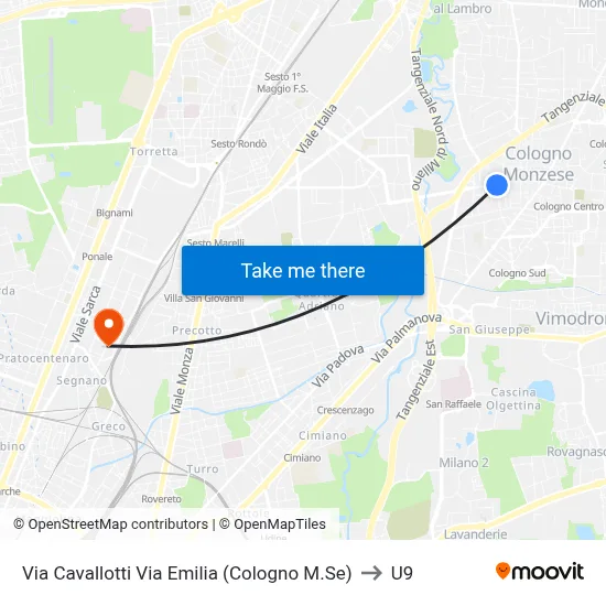 Via Cavallotti Via Emilia (Cologno M.Se) to U9 map