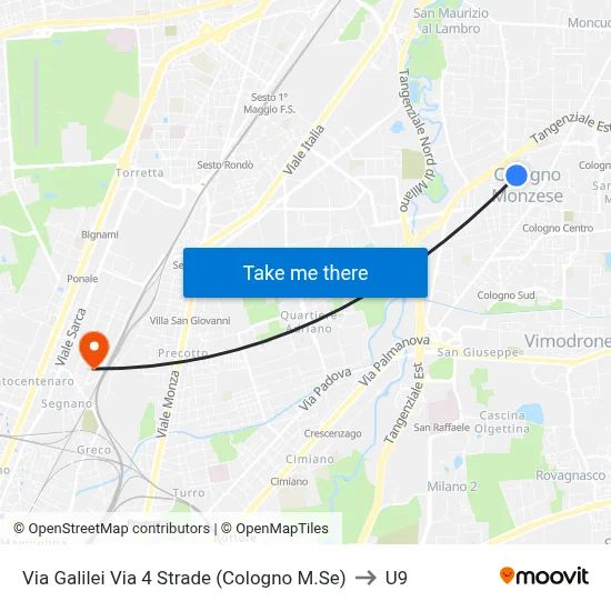 Galilei Street 4 Streets (Cologno M.Se) to U9 map