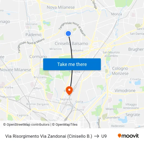 Risorgimento Street Zandonai Street (Cinisello B.) to U9 map