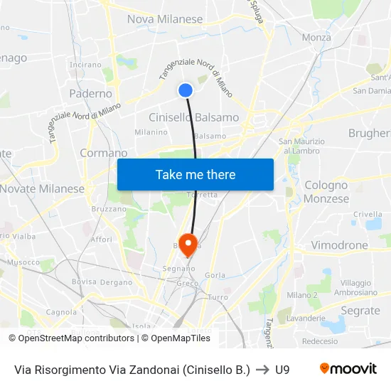 Risorgimento Street Zandonai Street (Cinisello B.) to U9 map