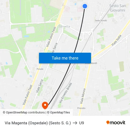 Magenta Street (Hospital) (Sesto San Giovanni) to U9 map