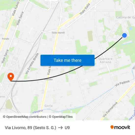 Livorno Street, 89 (Sesto S. G.) to U9 map