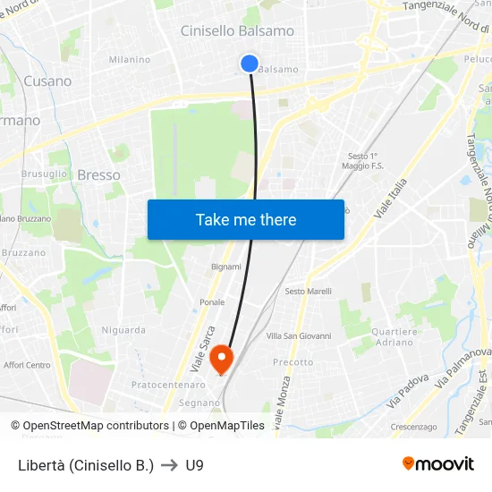 Liberty (Cinisello B.) to U9 map