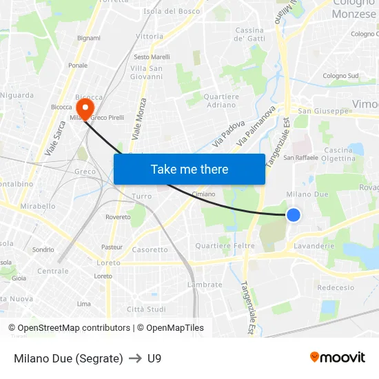 Milano Due (Segrate) to U9 map