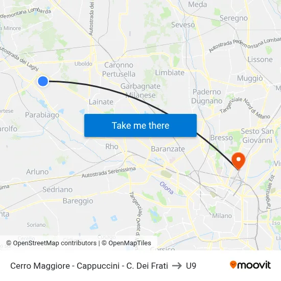 Cerro Maggiore - Cappuccini - Friars Court to U9 map