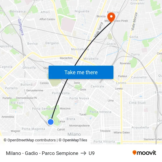 Milan - Gadio - Sempione Park to U9 map