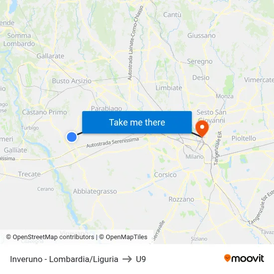 Inveruno - Lombardy/Liguria to U9 map
