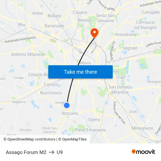 Assago Forum M2 to U9 map