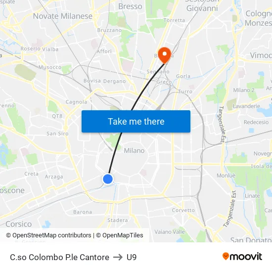 C.so Colombo P.le Cantore to U9 map