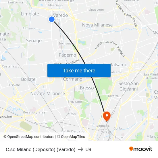 Milano Course (Depot) (Varedo) to U9 map