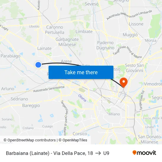 Barbaiana (Lainate) - Peace Street, 18 to U9 map