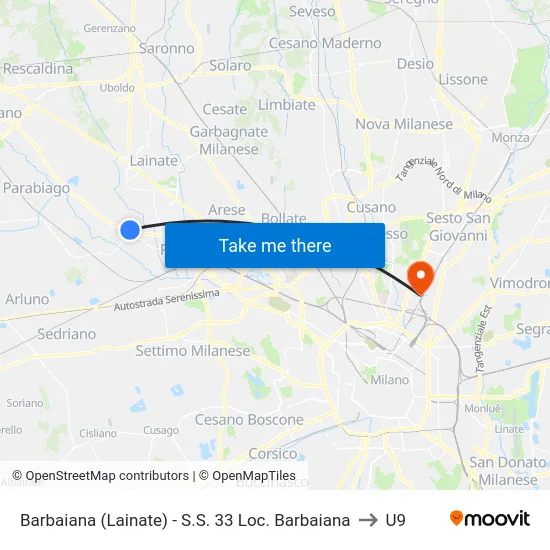 Barbaiana (Lainate) - S.S. 33 Loc. Barbaiana to U9 map