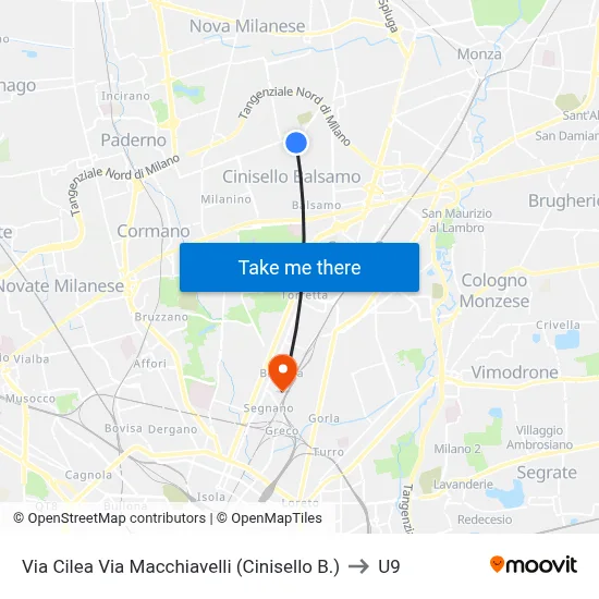 Cilea Street Macchiavelli Street (Cinisello) to U9 map