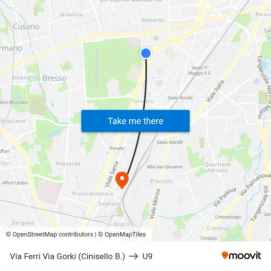 Via Ferri Via Gorki (Cinisello B.) to U9 map
