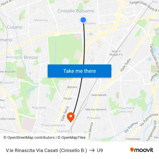 Rinascita Avenue Via Casati (Cinisello B.) to U9 map