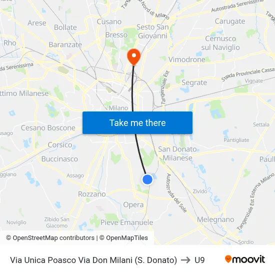 Poasco Single Street Don Milani Street (S. Donato) to U9 map